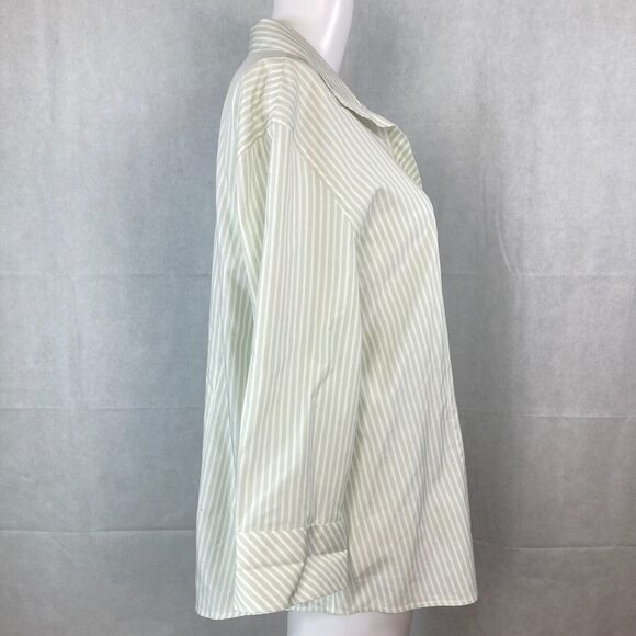 Chicos Shirt Womens Sz 3 US XL Green White Cotton Striped Button Down Dress - Picture 3 of 8